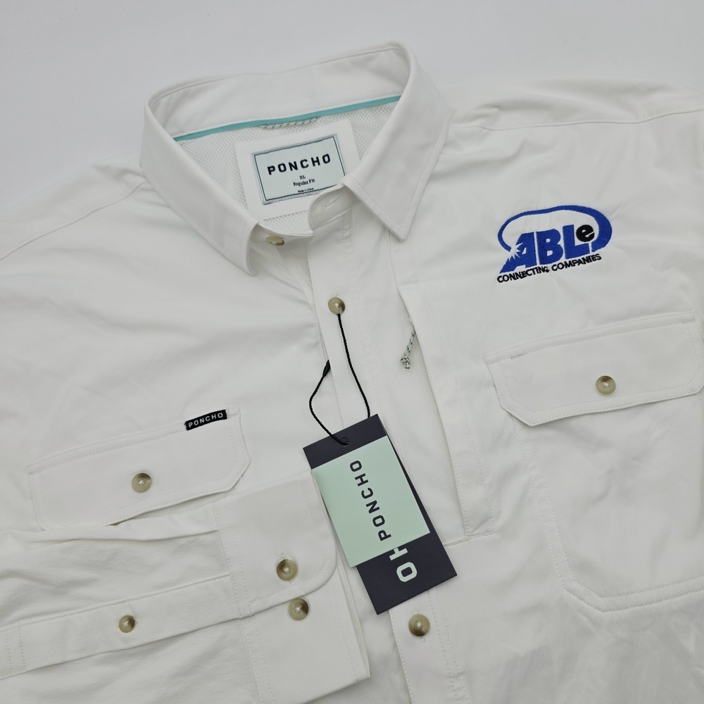 Poncho The Iceman Shirt Mens XL Reg White Long Sleeve Magnetic Pockets Logo
